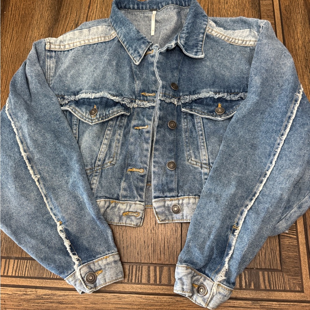 Free People Distressed Blue Jean Jacket